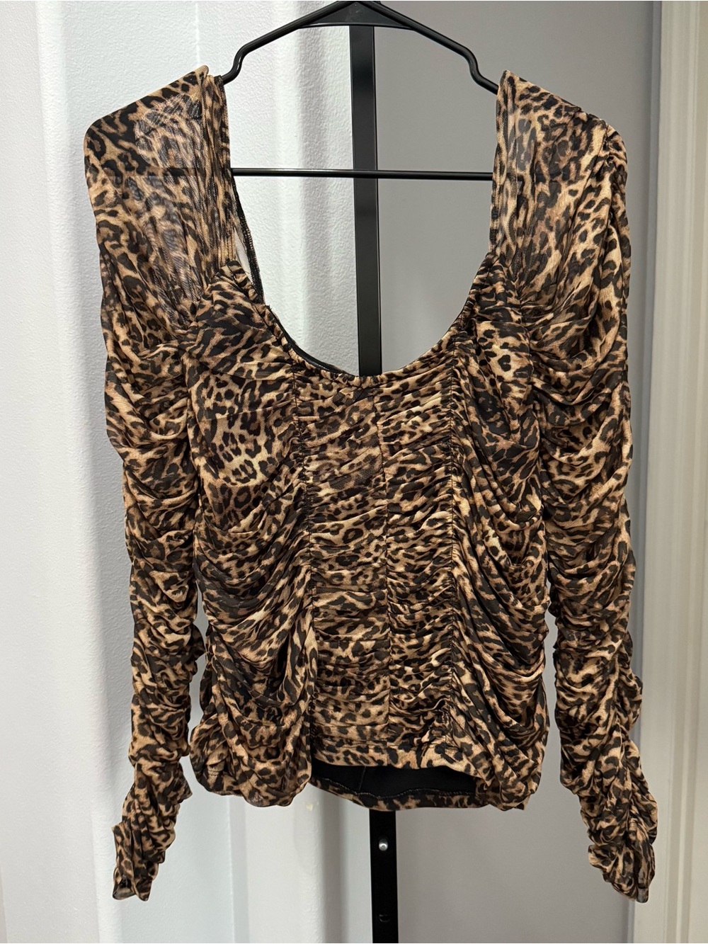Good American Rouches Leopard Cheetah Top Long Sleeve Evening Size 3X Ruffled - Picture 2 of 6